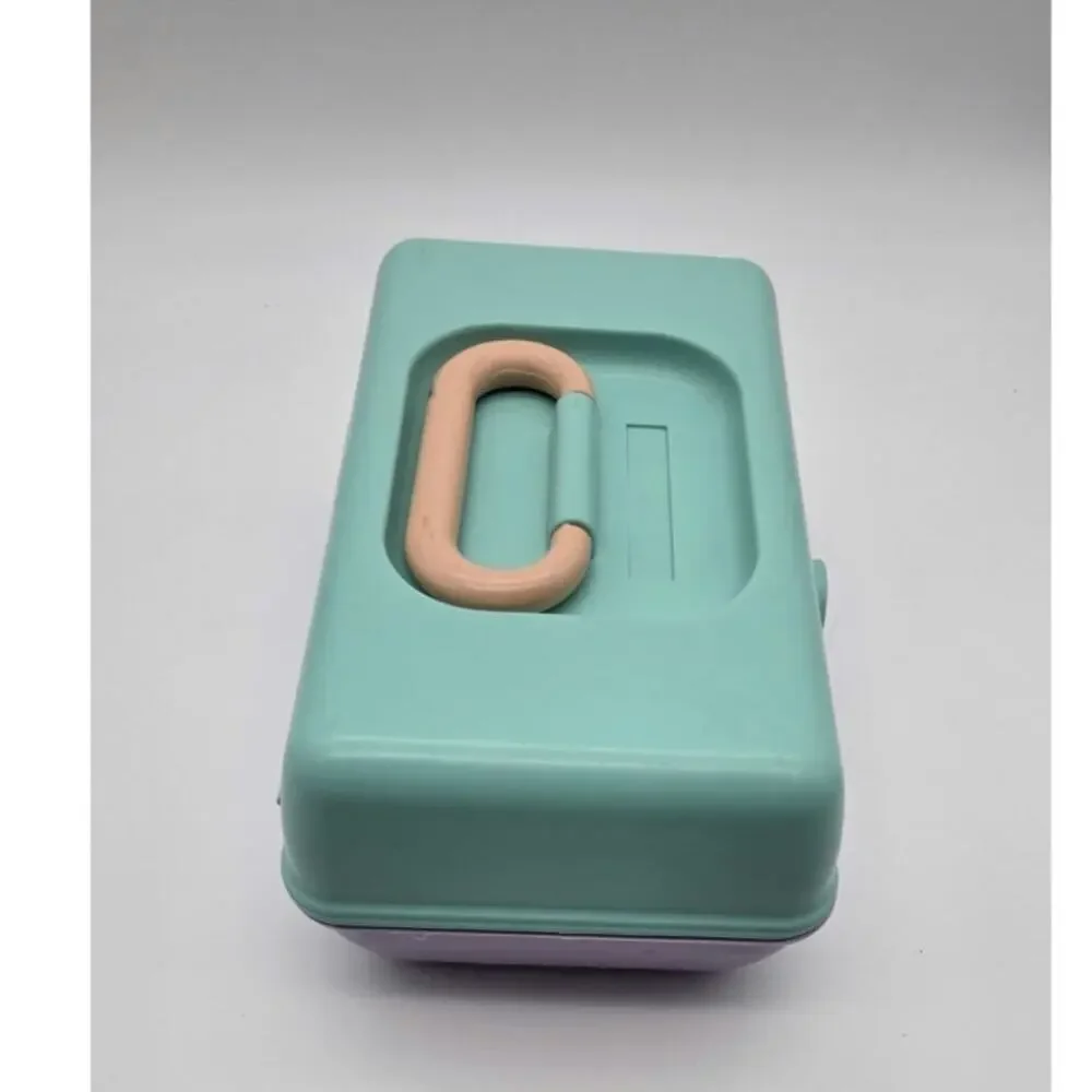 Vintage Style Pastel Makeup Cosmetic Case Mirror Removable Trays Teal Purple